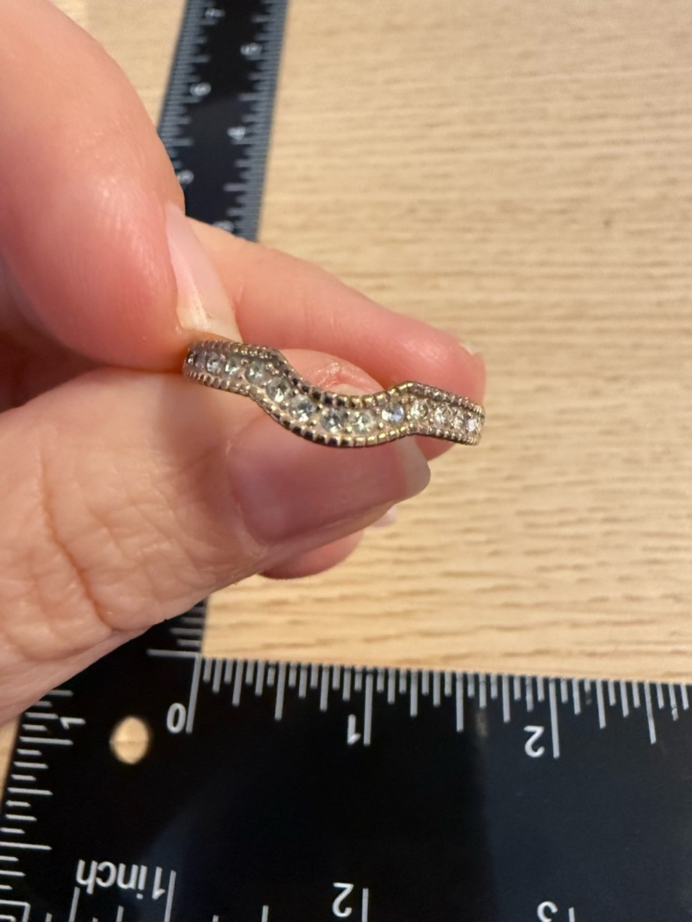 TK316 Rose Gold Stainless Steel Curved Chevron Crystal Band Ring Size 7